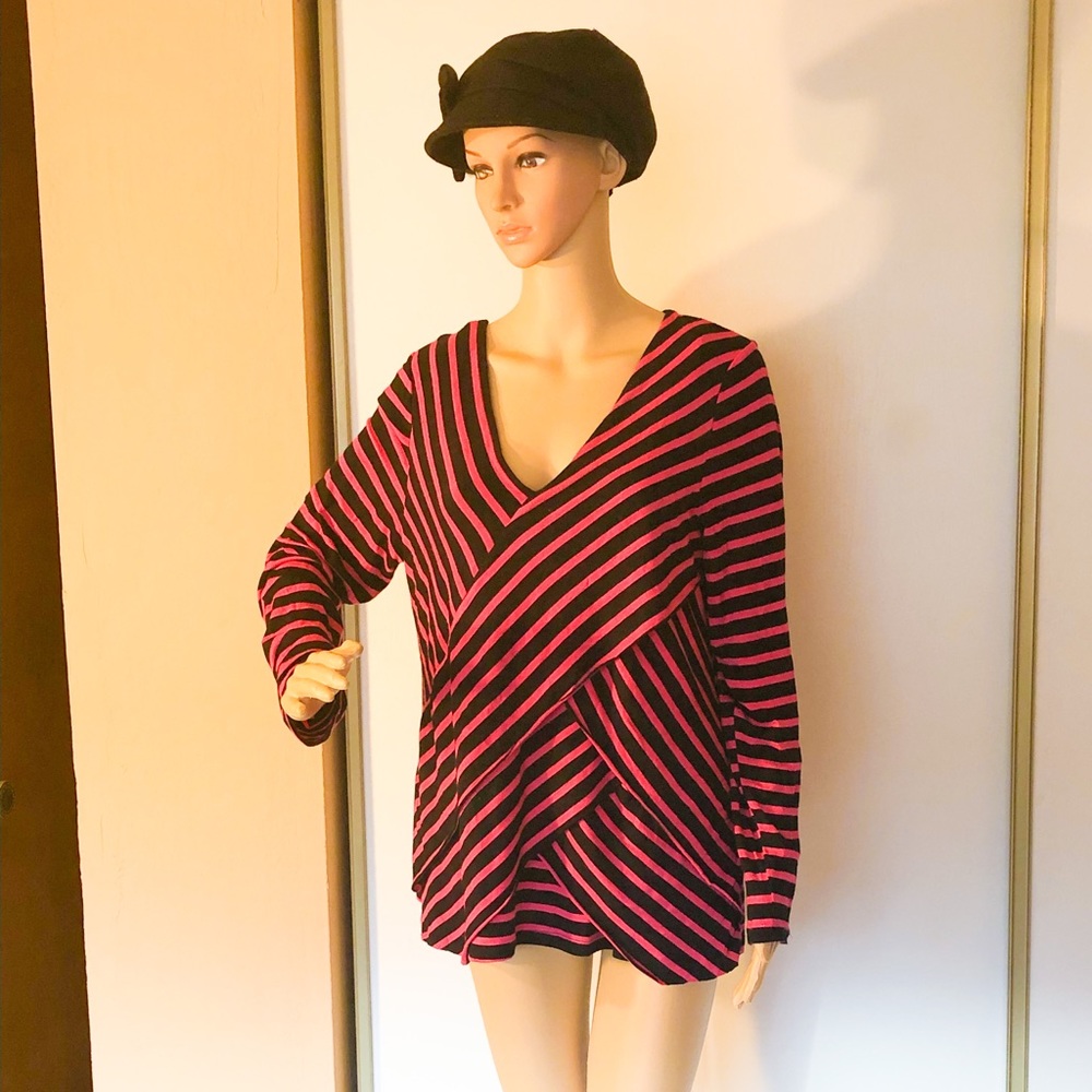 Hot pink and black striped long sleeve top. XL